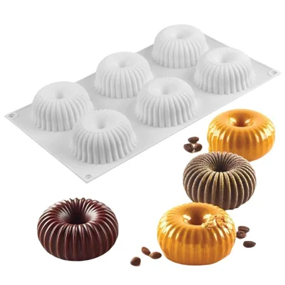 184467 6-fach Donut-förmige Silikonform Lebensmitteltauglich Kuchen-Backform mit Vertikaler Struktur für Schokoladen-Mousse-Dessert (BPA-frei, kein FDA) - Weiß