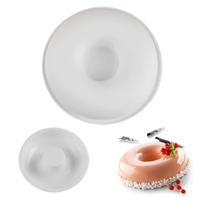 Molde de Silicona Grande Redondo para Pasteles Donut 164534 Molde para Hornear de Grado Alimenticio para Repostería Casera, Mousse, Pan (Sin BPA, Sin FDA) - Blanco