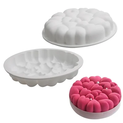 Molde de Pastel de Silicona GT022 con Diseño de Corazones Apilados, Molde para Hornear Antiadherente para Postres de Día de San Valentín y Bodas (Sin BPA, Sin FDA) - Blanco