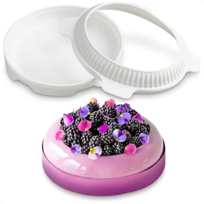 164535 Molde Redondo Grande y Plano de Silicona para Tarta de Mousse Molde para Hornear de Grado Alimenticio Antiadherente para Horno, Microondas y Congelador (Sin BPA, Sin FDA) - Blanco