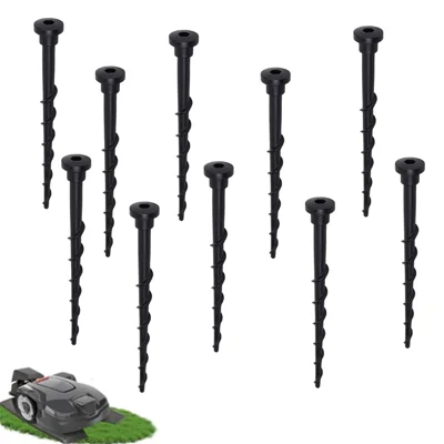 10 Stück 14 cm Kunststoff-Erdschrauben mit Innensechskopf, Gewinde, für Outdoor-Camping, Roboter-Mähroboter-Ladestation – Schwarz