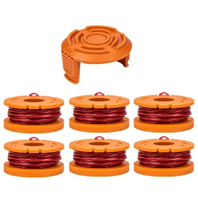 Lawn Mower Parts for Worx WG150 / WG151 / WG163 / G165 6 Spool + 1 Cap, WA0010+WA6531