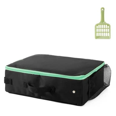 QS-115 Folding Cat Litter Box Portable Oxford Cloth Travel Feces Box Waterproof Mobile Cat Toilet - Black