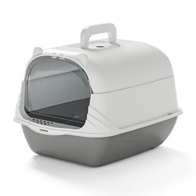 Litière pour chat portative avec porte, contrôle des odeurs, anti-projections, toilette pour animaux domestiques fermée - Gris