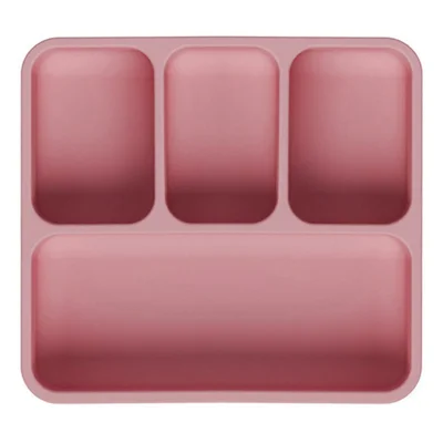 4 Compartments Silicone Baby Plate with Suction Cup Base Anti-Slip 220°C Heat Resistant Baby Dishes with Lid (BPA Free, No FDA) - Red