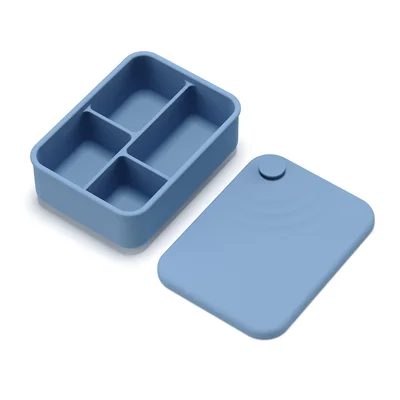 Food Grade Silicone Lunch Box Heat Resistant 4 Compartment Leak Proof Food Container (BPA Free) - Ripple/Blue