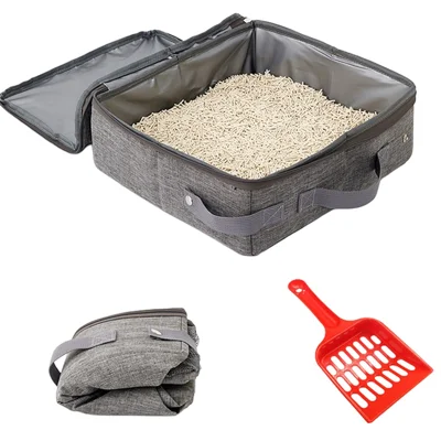 QS-100 Bac à litière pliable pour chat avec couvercle, grand bac étanche à ouverture supérieure, cadeau pour animal de compagnie, maison toilette pour chat avec pelle à litière, usage extérieur