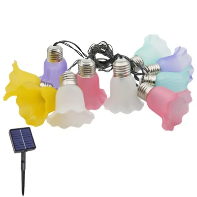 5m 10-LED Solar Trumpet Flower String Light IP44 Waterproof Decor for Garden Courtyard - Warm White