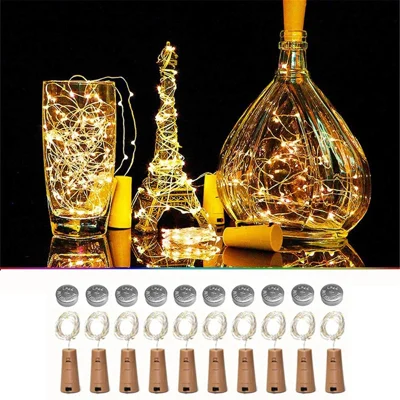 10Pcs Copper Wire 2m Wine Bottle Plug String Light LED Waterproof Festival Lighting Decor with 10Pcs Extra Batteries - Warm White