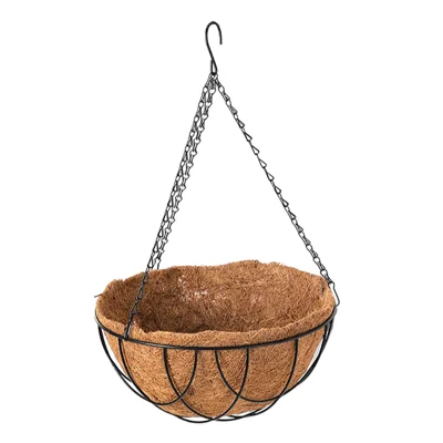001-YZ01 12-inch Hanging Flower Pot Basket with Coir Liner Garden Decor (Semi-circular Mesh Shape)