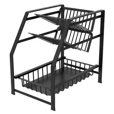 003XH-0013-1 Wrought Iron Spice Rack for Kitchen Household, 3-Tiered Storage Shelf for Seasoning Ingredients, Black