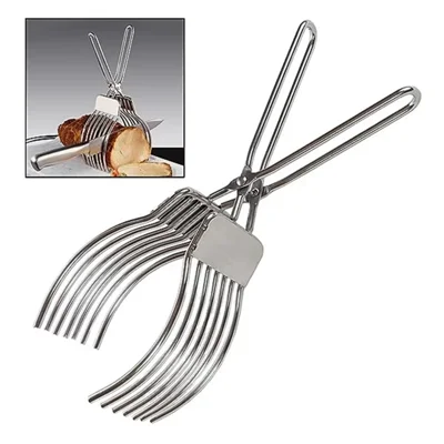 Stainless Steel Slicer Tongs Ham Hot Dog Sausage Bread Slicing Holder Kitchen Tool (BPA Free, No FDA)