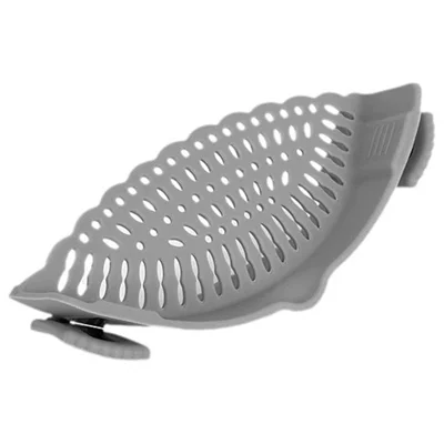 Silicone Pot Strainer Clip On Colander Kitchen Gadget for Pasta Vegetables Draining (BPA Free, No FDA) - Grey