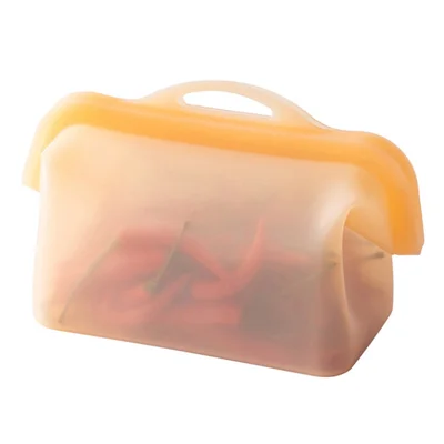 1000ml Silicone Food Storage Bags Wide Opening Reusable Pouch for Kitchen Travel (FDA Certified, BPA Free) - Transparent Orange