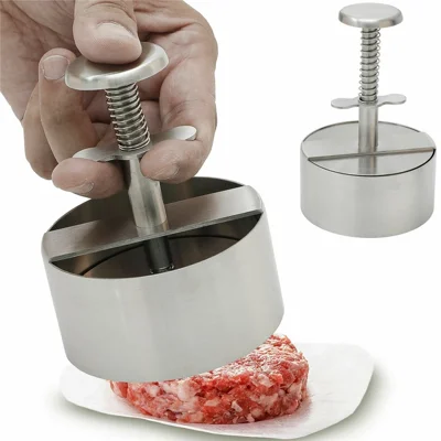 14cm Hamburger Press 304 Stainless Steel Spring Loaded Detachable Patty Maker for Home Kitchen BBQ - Silver