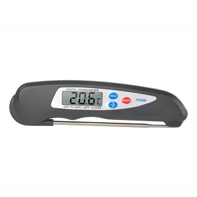 Termómetro para alimentos plegable TP608, sonda de acero inoxidable 304, pantalla LCD, función HOLD, termómetro para barbacoa para cocina (sin BPA, sin FDA) - Negro