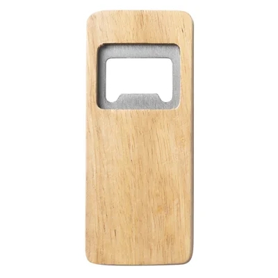 Square Bottle Opener Stainless Steel + Rubber Wood Multi-functional Drink Cap Opener for Bar Camping Family Gathering
