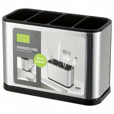 Stainless Steel Shell Kitchen Utensil Holder 4 Grids Cutlery Organizer Non Slip Drainage Bucket