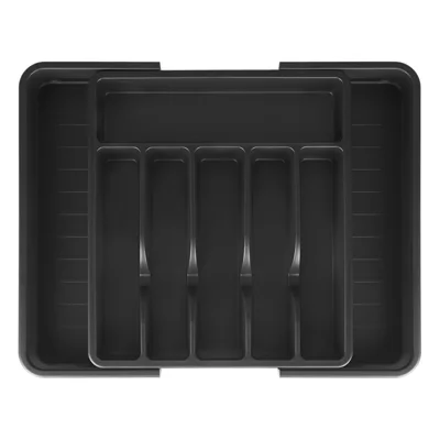 Ausziehbarer Küchenbesteck-Schubladenorganizer mit Deckel, 8-Fächer, staubdicht, Aufbewahrungsbox, Besteckhalter für Utensilien – Schwarz