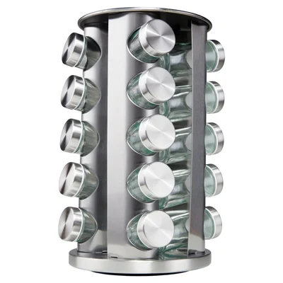 20-Piece Glass Spice Jar Set with Transparent Rotating Base, Kitchen Spice Container (BPA-Free, FDA-Compliant)