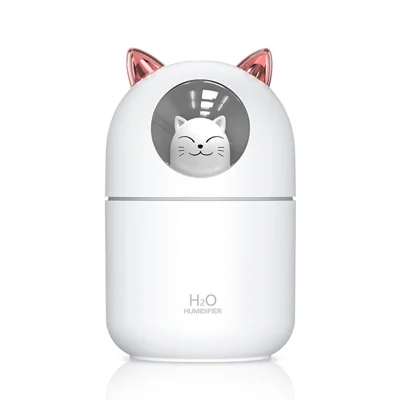 Cute Cat Decor Colorful Night Light Mini Humidifier - White