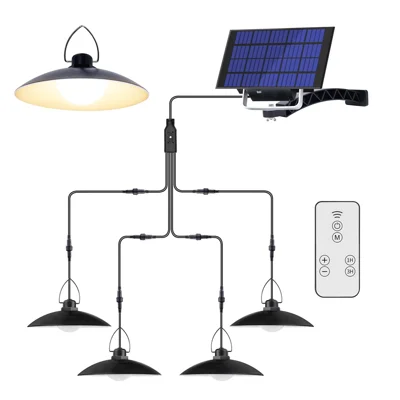 A2 140 LED 4 Heads Solar Powered Hanging Lamp Outdoor Waterproof Remote Control Light - Warm White