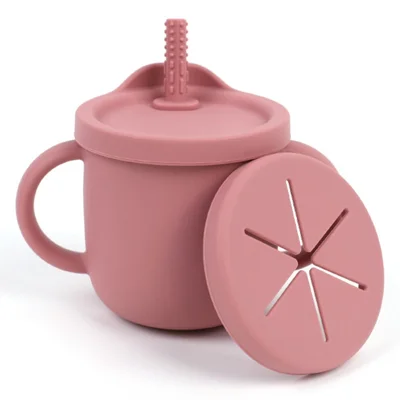 ZP2004BC 2-in-1 250ml Toddler Silicone Sippy Cup Anti-fall Kids Water Snack Cup (FDA Certified, BPA-Free) - Dark Red
