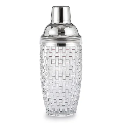 385ml Cocktail Shaker Woven Texture Glass+Stainless Steel Lid Cocktail Shaker Cup (BPA Free, No FDA Certification) - Silver