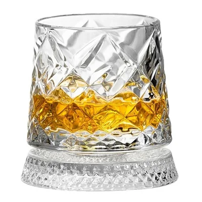 Verre à whisky tournant 270 ml avec base rotative, verre cristal avec motif en relief 3D (sans BPA, sans FDA) - Style A