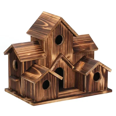 Outdoor Wooden Bird House Feeder Hanging Decor Countryside Nesting Box Birdfeeder - Dark Brown
