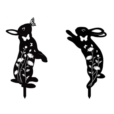 2PCS Hollow-Out Iron Garden Decor Stake Yard Art Decoration for Patio, Lawn - Rabbit