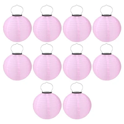 DN-003 10Pcs 20cm / 8 Inch Garden Hanging Lantern Outdoor Solar Light Pathway Decor - Pink