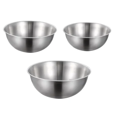 Bol à salade en acier inoxydable 304 de 17 cm + 19 cm + 22 cm, 3 pièces, avec marquages de mesure pour la cuisine / la cuisson (pas d'homologation FDA)