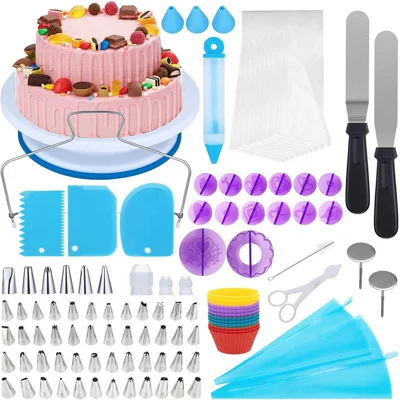 TB040 150Pcs/Set Cake Turntable Icing Tips Piping Bags Muffin Cup Scraper Kitchen Baking Decorating Tools Kit (BPA Free, no FDA Certificate)