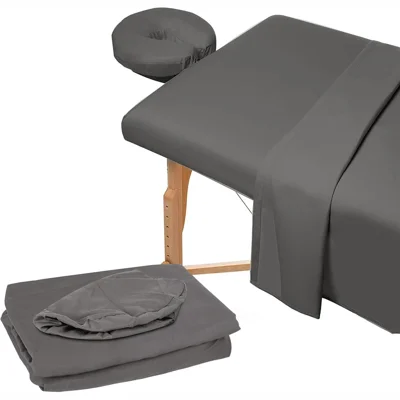 3Pcs / Set Soft Microfibre Massage Table Sheet Fitted Sheet Face Rest Cover for Spa Beauty - Dark Grey