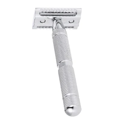 Rounded Bottom Stainless Steel Barber Razor with Knurled Handle Comfortable Grip Shaver for Home / Salon