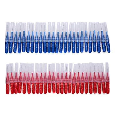 50 stuks Uitschuifbare Interdentale Borstels Tandafstand Reiniging Zachte Borstels Interdentale Borstels - Rood+Blauw