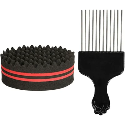 Zestaw gąbki do loków do stylizacji włosów Afro dla mężczyzn z pędzelkiem i grzebieniem do użytku w domu / w barbershopie - Czerwony
