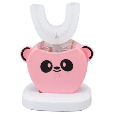 Cartoon Panda U Shaped Electric Toothbrush for Children Silicone Bristles Rechargeable Toothbrush - Pink