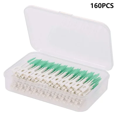 160Pcs Silicone Dental Floss Picks Interdental Brushes Soft Toothpick for Oral Care - Green