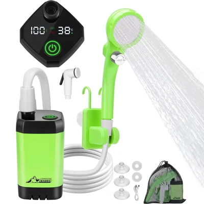 Portable Digital Display Camping Shower USB Rechargeable Outdoor Travel Shower Device - Green