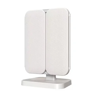 Espelho de Maquilhagem LED WS-001S com 3 Iluminações Coloridas, Espelho de Secretária com Ampliação 2X/3X e Triplo Rebatível - Bege