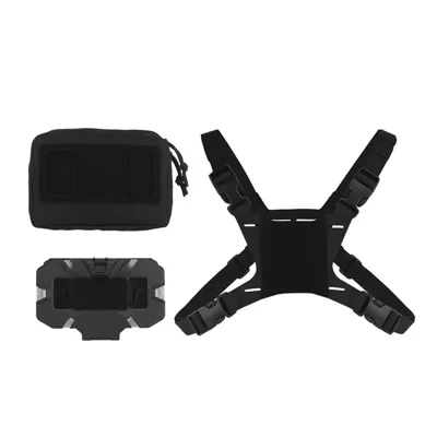Soporte Plegable para Teléfono en Chaleco Táctico, Soporte de Navegación MOLLE con Arnés para Pecho para Entrenamiento Militar - Negro