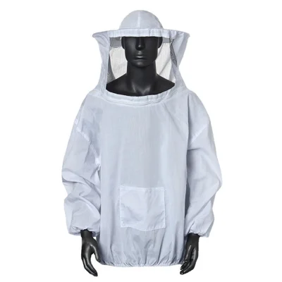 Top de apicultura con velo de esgrima y gorro con cremallera para ropa protectora para apicultores profesionales principiantes - Blanco