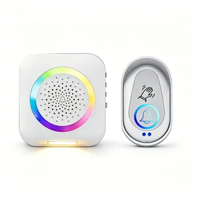 306 Sonnette Sans Fil Capteur de Mouvement Anneau Lumineux RGB Veilleuse LED Chaude, Prise UE - Blanc