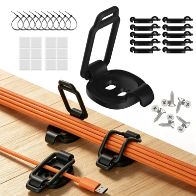 10Pcs Cable Management Organizer Dual Level Adjustable Desktop Wire Holder Clips for Home Office - Black