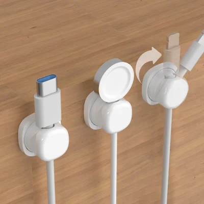 KS-601 3Pcs Cable Management Organizer Rotatable Spring Mechanism 0-7mm Wire Holder Clip for Desktop - White