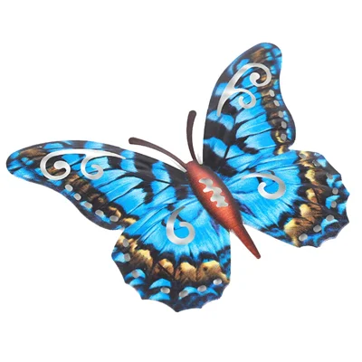 HD027 Iron Art 3D Butterfly Wall Hanging Decor Garden Yard Home Ornament - Blue Style 1