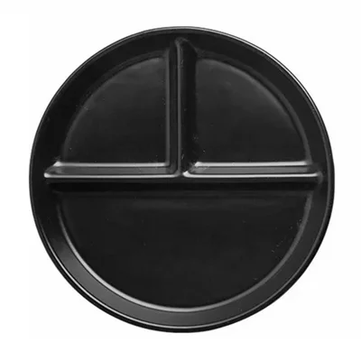 RY-0135 23cm Divided Dinner Plate Portion Control 3 Compartment Diet Plate Wheat Straw (BPA Free, No FDA) - Black