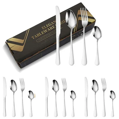 16PCS Silverware Set Stainless Steel Flatware Utensils Cutlery Set (No BPA Free, Without Certificate)